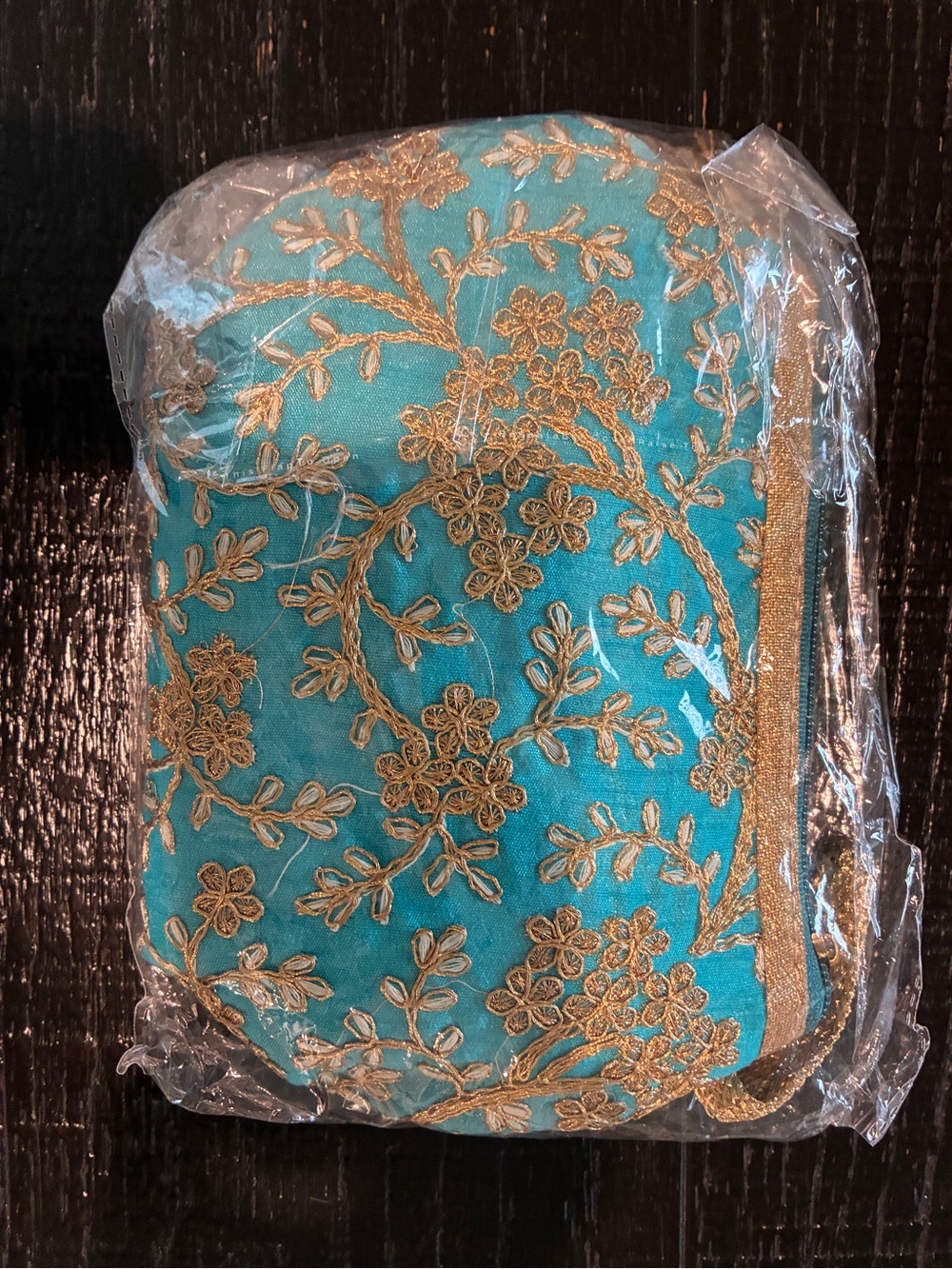 Zardozi Embroidered Zip Pouch Gold Floral India